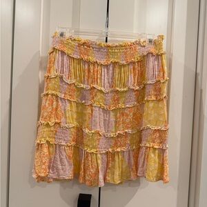 Yellow and Pink Floral Ruffle Skirt